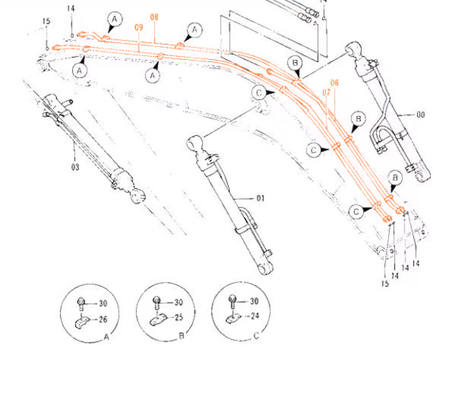 Pièces détachées pour excavatrice Top ZAX120 Tubes d'huile de cylindre pour les tubes Hitachi