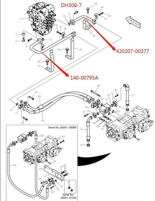 DH300LC-7 Distributeur de système hydraulique tuyau à bras moyen pour excavateur tuyau en fer Convient