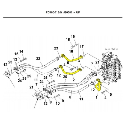 PC400 PC450 Distributeur de système hydraulique tuyau à godet tuyau de retour pour l'huile d'excavatrice